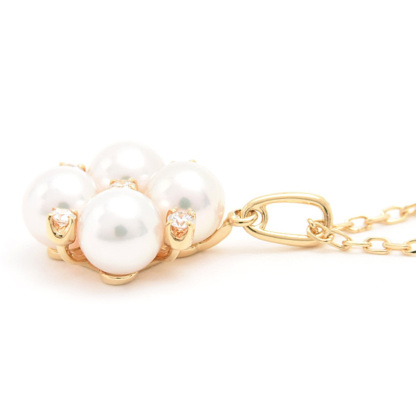 ミキモト ネックレス レディース 4Pパール ダイヤ ペンダント 5.0mm～5.1mm珠 イエローゴールド MIKIMOTO K18 中古