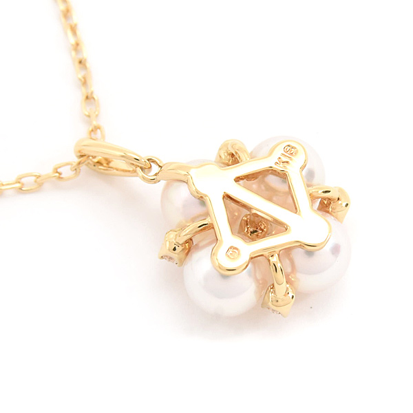 ミキモト ネックレス レディース 4Pパール ダイヤ ペンダント 5.0mm～5.1mm珠 イエローゴールド MIKIMOTO K18 中古