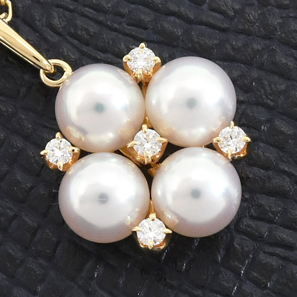 ミキモト ネックレス レディース 4Pパール ダイヤ ペンダント 5.0mm～5.1mm珠 イエローゴールド MIKIMOTO K18 中古