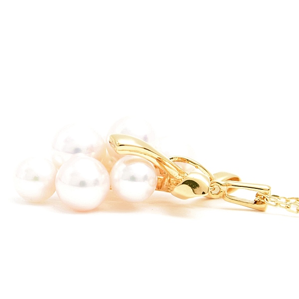 ミキモト ネックレス レディース リボン 葡萄モチーフ パールネックレス 4.9mm～6.0mm珠 イエローゴールド MIKIMOTO K18 中古