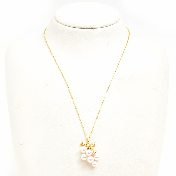 ミキモト ネックレス レディース リボン 葡萄モチーフ パールネックレス 4.9mm～6.0mm珠 イエローゴールド MIKIMOTO K18 中古