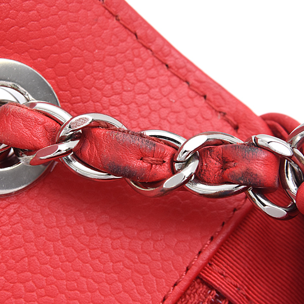 シャネル バッグ レディース シェブロン チェーンショルダーバッグ ミニショルダー Vステッチ レッド キャビアスキン CHANEL 中古