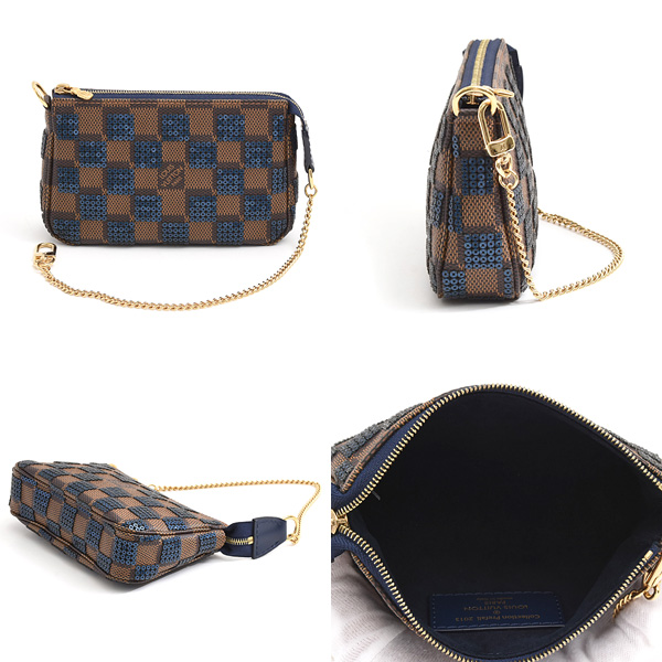 ルイヴィトン バッグ レディース ミニポシェット アクセソワール ダミエパイエット スパンコール ブルー Louis Vuitton N63175 中古