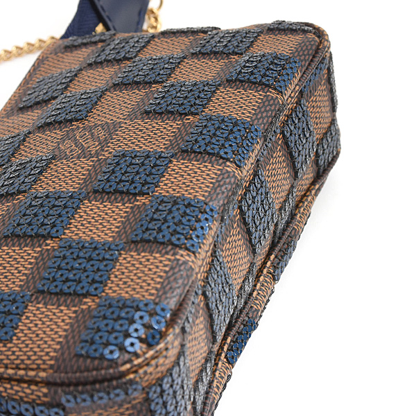 ルイヴィトン バッグ レディース ミニポシェット アクセソワール ダミエパイエット スパンコール ブルー Louis Vuitton N63175 中古