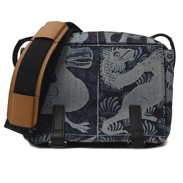 ロエベ バッグ ユニセックス ミリタリーメッセンジャーバッグ ショルダーバッグ デニム ブルー LOEWE 中古