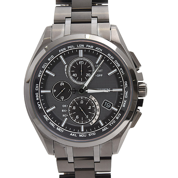 シチズン 時計 メンズ アテッサ エコドライブ クロノグラフ ソーラー発電式 ブラック TI CITIZEN AT8044-56E 中古
