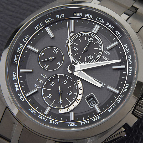 シチズン 時計 メンズ アテッサ エコドライブ クロノグラフ ソーラー発電式 ブラック TI CITIZEN AT8044-56E 中古