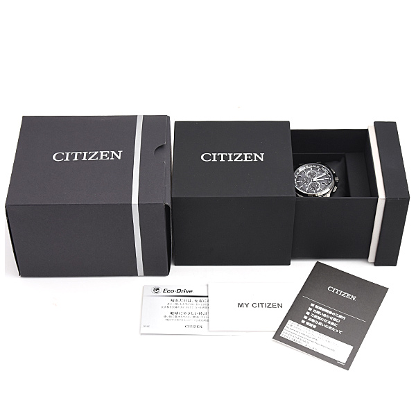 シチズン 時計 メンズ アテッサ エコドライブ クロノグラフ ソーラー発電式 ブラック TI CITIZEN AT8044-56E 中古