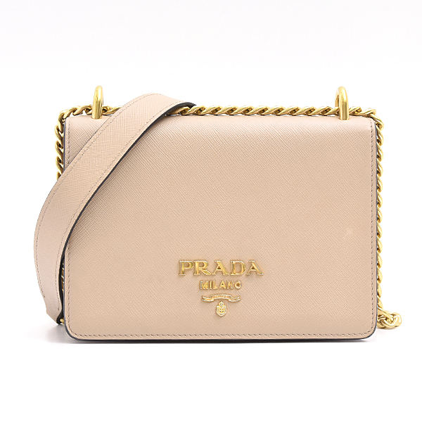 プラダ バッグ レディース チェーン ショルダー サフィアーノレザー カーフ ピンクベージュ 斜め掛け 肩掛け PRADA 1BD133 中古