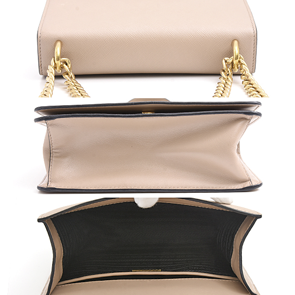 プラダ バッグ レディース チェーン ショルダー サフィアーノレザー カーフ ピンクベージュ 斜め掛け 肩掛け PRADA 1BD133 中古