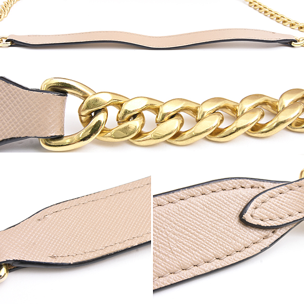 プラダ バッグ レディース チェーン ショルダー サフィアーノレザー カーフ ピンクベージュ 斜め掛け 肩掛け PRADA 1BD133 中古