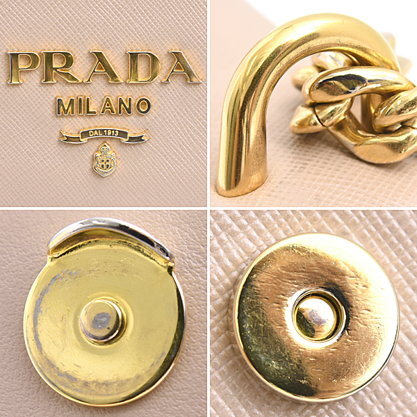 プラダ バッグ レディース チェーン ショルダー サフィアーノレザー カーフ ピンクベージュ 斜め掛け 肩掛け PRADA 1BD133 中古