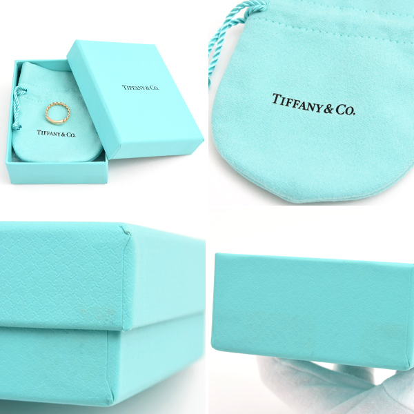 ティファニー 指輪 レディース マイクロリンク リング ロゴプレート 2Pダイヤ 9号強 ピンクゴールド チェーン 鎖 TIFFANY 750PG 中古