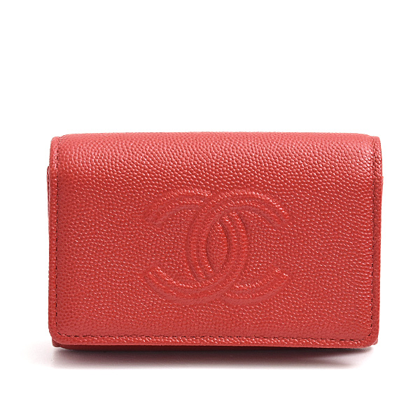 シャネル キーケース レディース ココマーク 4連 キーリング キャビアスキン レッド CHANEL 中古