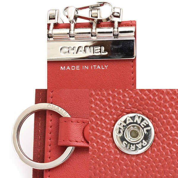 シャネル キーケース レディース ココマーク 4連 キーリング キャビアスキン レッド CHANEL 中古