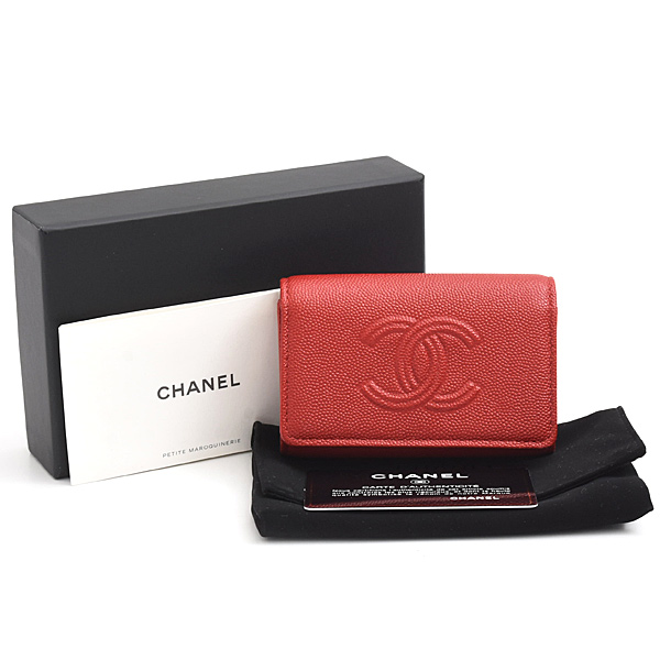 シャネル キーケース レディース ココマーク 4連 キーリング キャビアスキン レッド CHANEL 中古
