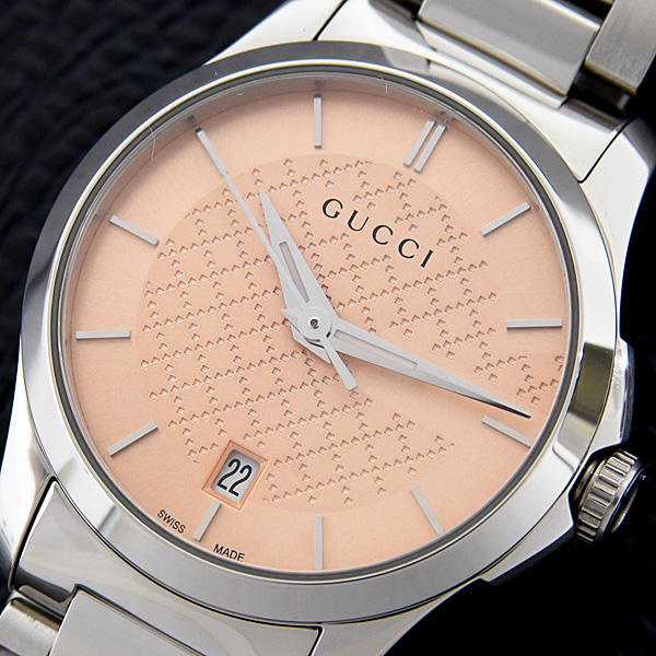 グッチ 時計 レディース Gタイムレス 電池式 サーモンピンク文字盤 ステンレス SS GUCCI YA126540 中古