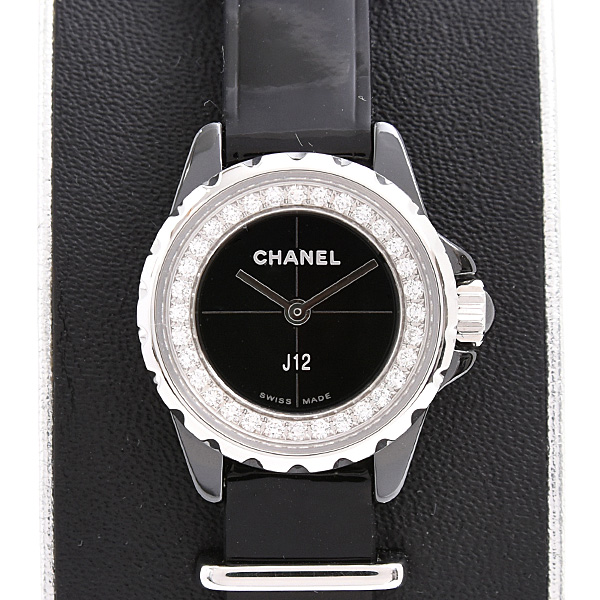 シャネル 時計 レディース J12 XS ダイヤモンド 電池式 ブラック文字盤 セラミック CHANEL H4663 中古