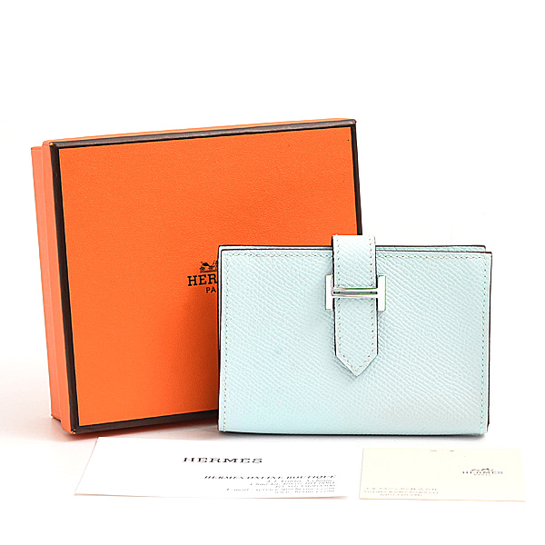 エルメス カードケース レディース ベアン カードケース 名刺入れ Z刻 ライトブルー系 ヴォーエプソン HERMES 中古