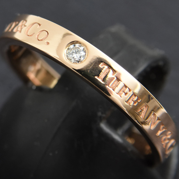 ティファニー 指輪 レディース フラットバンド 3Pダイヤ リング 12.5号 ピンクゴールド TIFFANY 750PG 中古