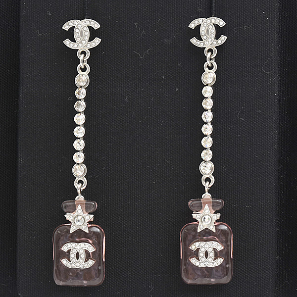 シャネル ピアス レディース パフューム ボトル ラインストーン ロングピアス B23S ピンク CHANEL 中古