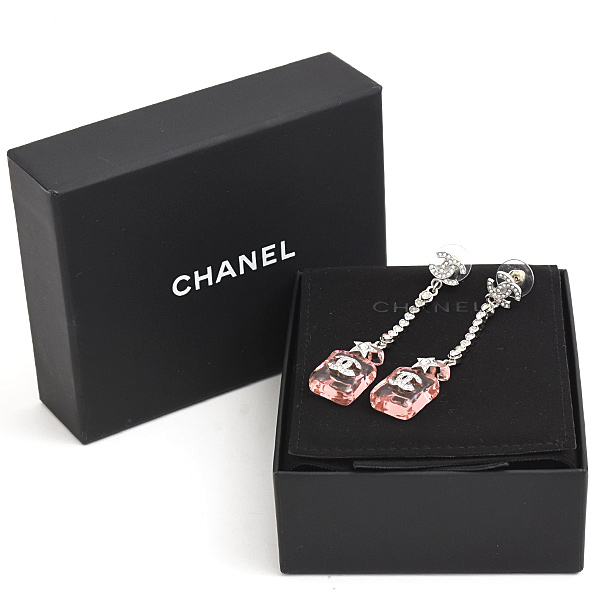 シャネル ピアス レディース パフューム ボトル ラインストーン ロングピアス B23S ピンク CHANEL 中古