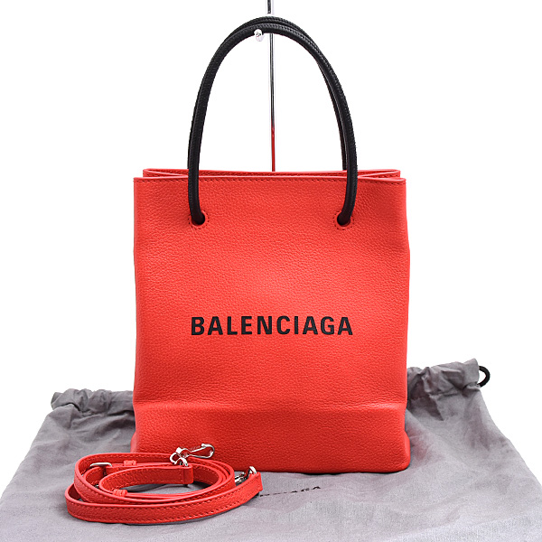 バレンシアガ バッグ レディース ロゴ ショッピングトート XXS 2WAY ハンドバッグ レッド BALENCIAGA 555140 中古