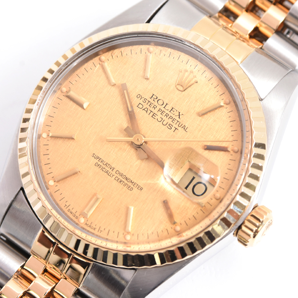 ロレックス 時計 メンズ デイトジャスト 自動巻 80番代 モザイク文字盤 自動巻 ステンレス ゴールド ROLEX 16013 SS×750YG 中古