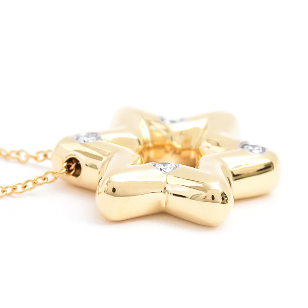 ティファニー ネックレス レディース 4Pダイヤ スターモチーフ 星 ペンダント イエローゴールド TIFFANY 750YG 中古