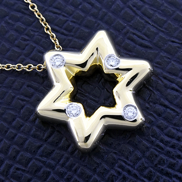 ティファニー ネックレス レディース 4Pダイヤ スターモチーフ 星 ペンダント イエローゴールド TIFFANY 750YG 中古