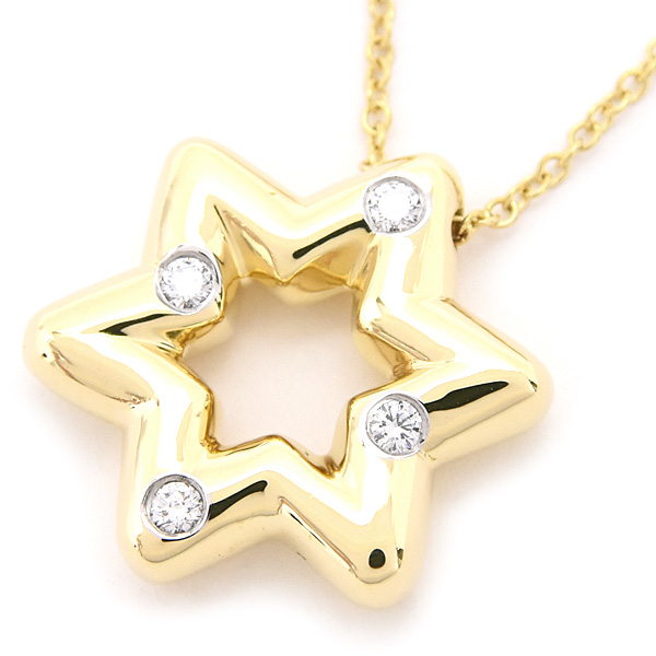 ティファニー ネックレス レディース 4Pダイヤ スターモチーフ 星 ペンダント イエローゴールド TIFFANY 750YG 中古