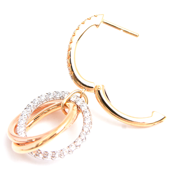 カルティエ ピアス レディース トリニティ セミパヴェダイヤ ピアス ゴールド Cartier 750YG×WG×PG 中古