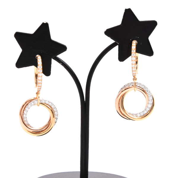 カルティエ ピアス レディース トリニティ セミパヴェダイヤ ピアス ゴールド Cartier 750YG×WG×PG 中古