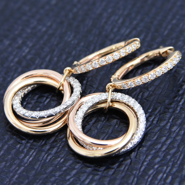 カルティエ ピアス レディース トリニティ セミパヴェダイヤ ピアス ゴールド Cartier 750YG×WG×PG 中古