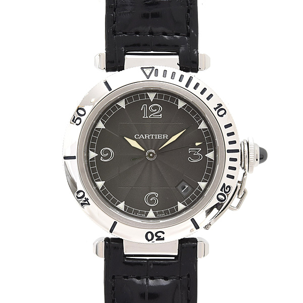 カルティエ 時計 メンズ パシャ グリッド 38mm 裏スケ 自動巻 ブラック文字盤 ステンレス プラチナ Cartier W3105255 中古