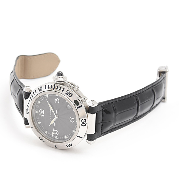カルティエ 時計 メンズ パシャ グリッド 38mm 裏スケ 自動巻 ブラック文字盤 ステンレス プラチナ Cartier W3105255 中古