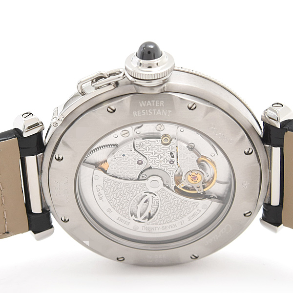 カルティエ 時計 メンズ パシャ グリッド 38mm 裏スケ 自動巻 ブラック文字盤 ステンレス プラチナ Cartier W3105255 中古