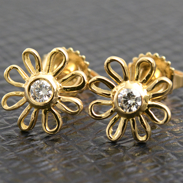 ティファニー ピアス レディース デイジー 1Pダイヤ ピアス イエローゴールド TIFFANY 750YG 中古