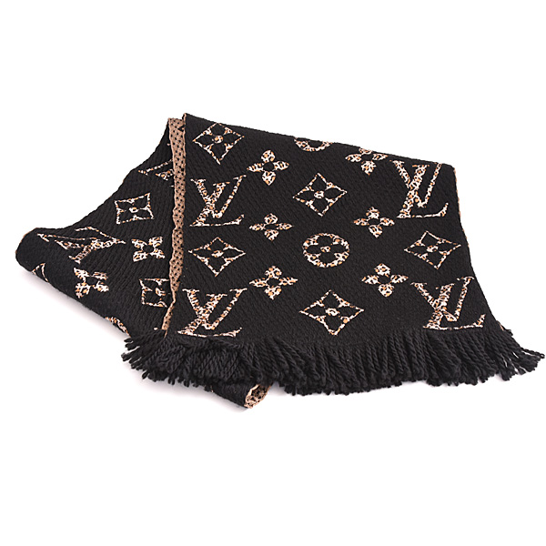 ルイヴィトン マフラー レディース ジャイアントモノグラム エシャルプ ジャングル ブラック レオパード ウール Louis Vuitton M75885 中古