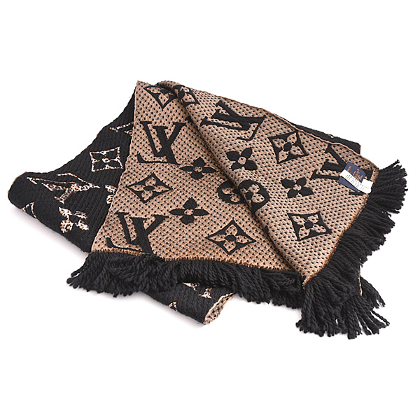 ルイヴィトン マフラー レディース ジャイアントモノグラム エシャルプ ジャングル ブラック レオパード ウール Louis Vuitton M75885 中古