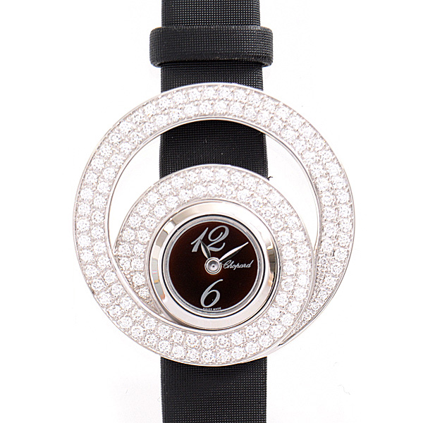 ショパール 腕時計 レディース ダブルループ 2重ダイヤモンド ベゼル 電池式 ブラウン文字盤 ホワイトゴールド 750WG Chopard 4534/1 中古