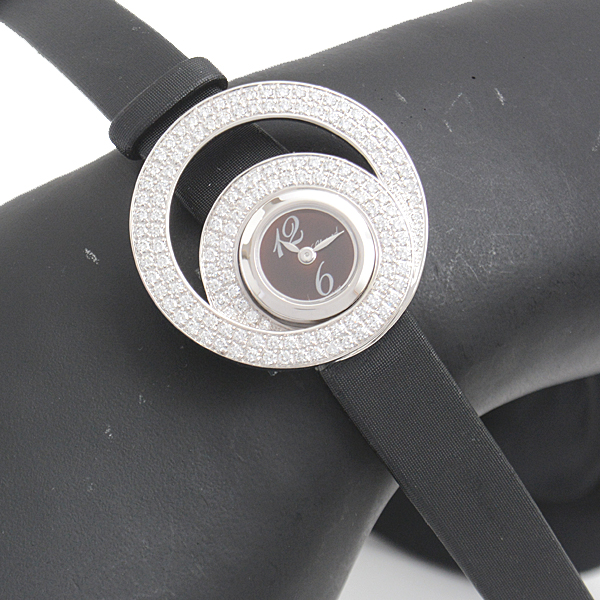 ショパール 腕時計 レディース ダブルループ 2重ダイヤモンド ベゼル 電池式 ブラウン文字盤 ホワイトゴールド 750WG Chopard 4534/1 中古