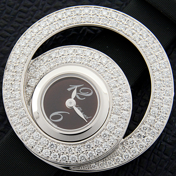 ショパール 腕時計 レディース ダブルループ 2重ダイヤモンド ベゼル 電池式 ブラウン文字盤 ホワイトゴールド 750WG Chopard 4534/1 中古