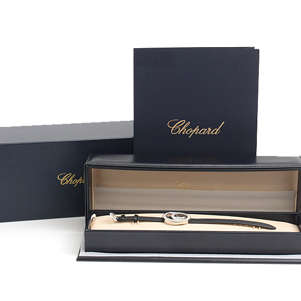 ショパール 腕時計 レディース ダブルループ 2重ダイヤモンド ベゼル 電池式 ブラウン文字盤 ホワイトゴールド 750WG Chopard 4534/1 中古