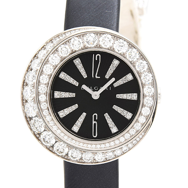 ブルガリ 時計 レディース コンドッティ ダイヤ ジュエリーウォッチ 電池式 ブラック文字盤 750WG BVLGARI CDW35C6GD2L/VDC 中古