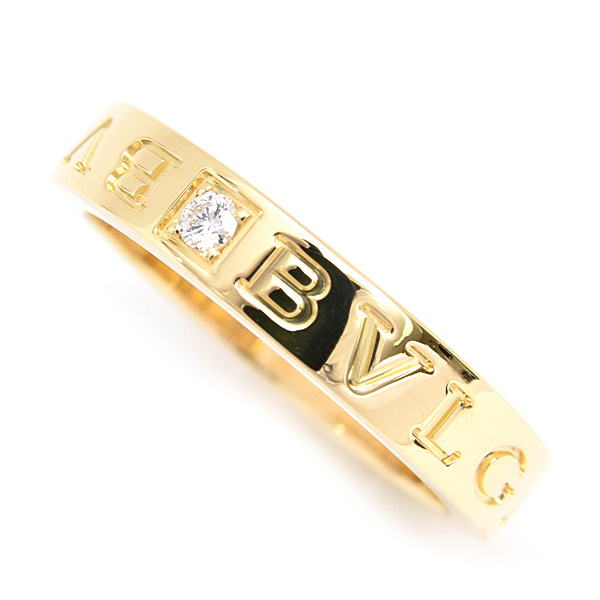 ブルガリ 指輪 レディース 1Pダイヤ ブルガリブルガリ ダブルロゴ リング  実寸13.5号 イエローゴールド BVLGARI 750YG 中古