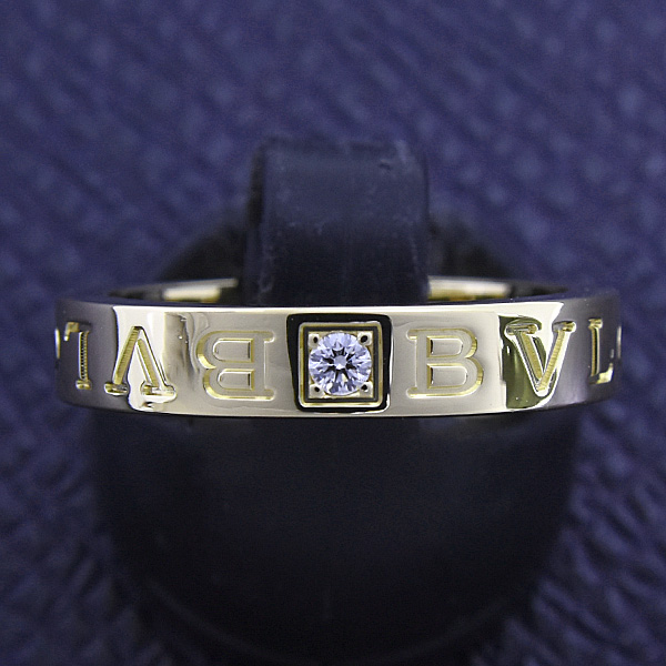 ブルガリ 指輪 レディース 1Pダイヤ ブルガリブルガリ ダブルロゴ リング  実寸13.5号 イエローゴールド BVLGARI 750YG 中古