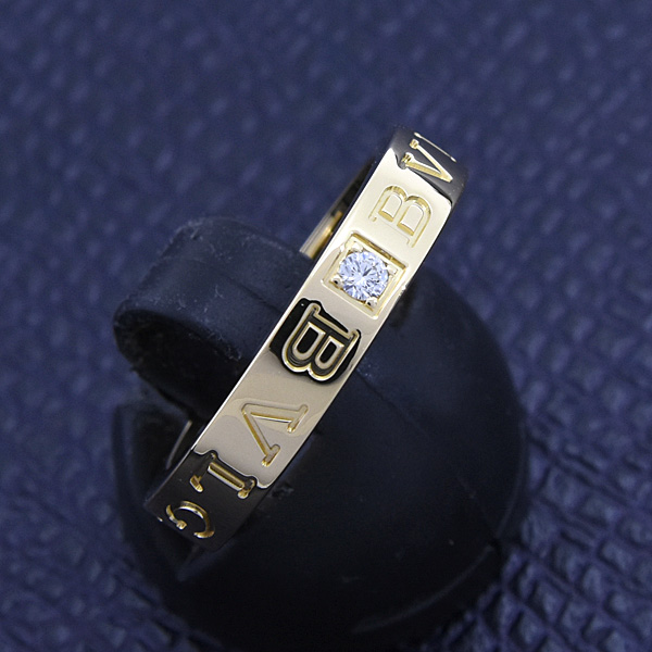 ブルガリ 指輪 レディース 1Pダイヤ ブルガリブルガリ ダブルロゴ リング  実寸13.5号 イエローゴールド BVLGARI 750YG 中古