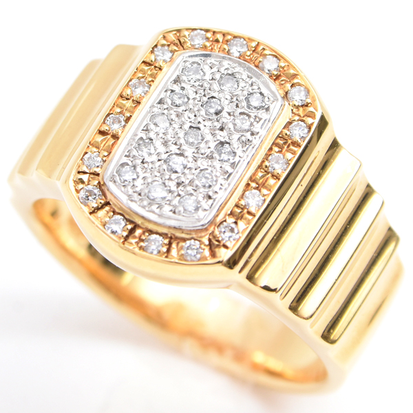 ダイヤモンド 指輪 メンズ スクエアデザイン ダイヤ リング D0.22ct 16号 ゴールド プラチナ ノンブランド K18×PT900 中古