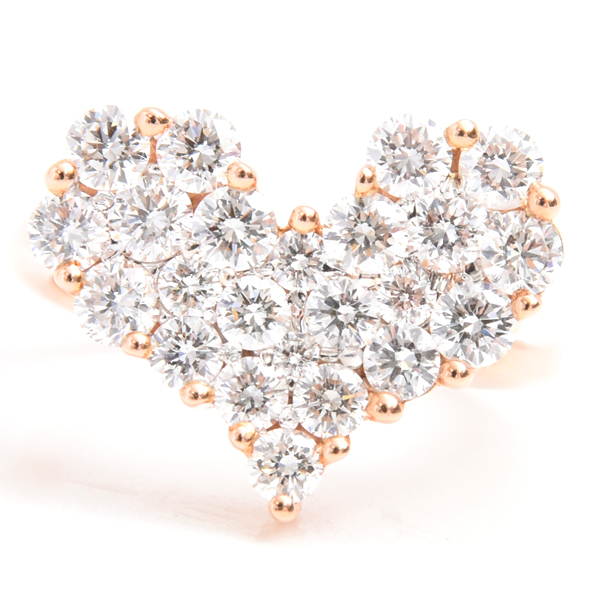 ダイヤモンド 指輪 レディース ハートモチーフ ダイヤモンド リング D1.50ct 8号強 ピンクゴールド ノンブランド K18PG 中古